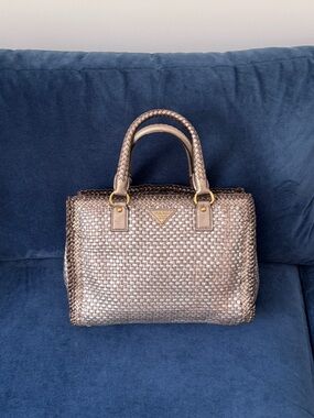Prada Bronze/Silver Woven Leather Madras
Tote Bag